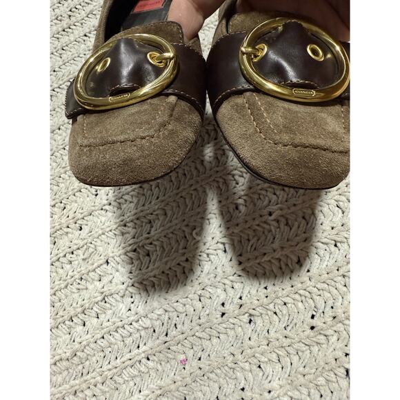 Coach Margaret Loafers Wedge Heel Suede Buckle Womens Size 6 B Brown A3585 Italy - Picture 10 of 11